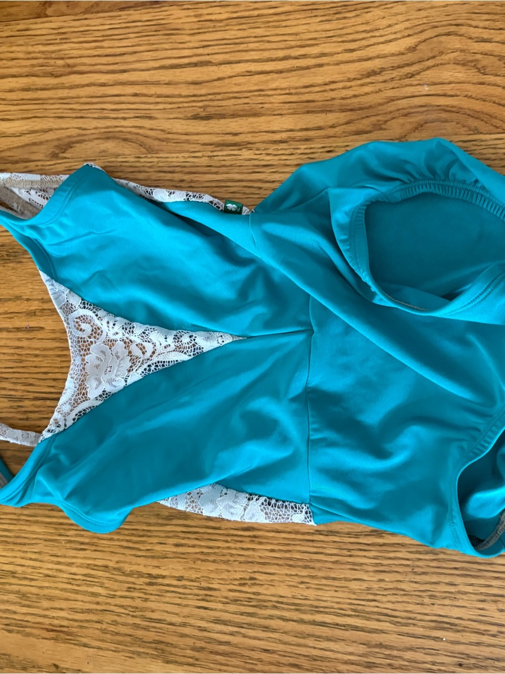 Turquoise Lace-Back Kids Dance Costume Leotard